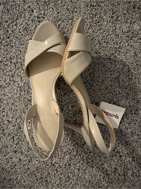 Calvin Klein Nude Patent Crisscross Slingback Heels